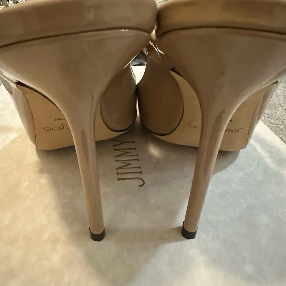 Jimmy Choo Beige Bing 100 Patent Leather Heels - Picture 2 of 9